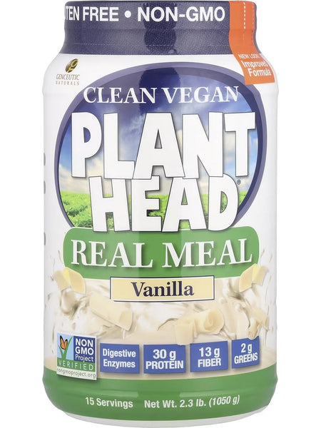 Genceutic Naturals, Clean Vegan Plant Head, Real Meal, Vanilla, 2.3 lb