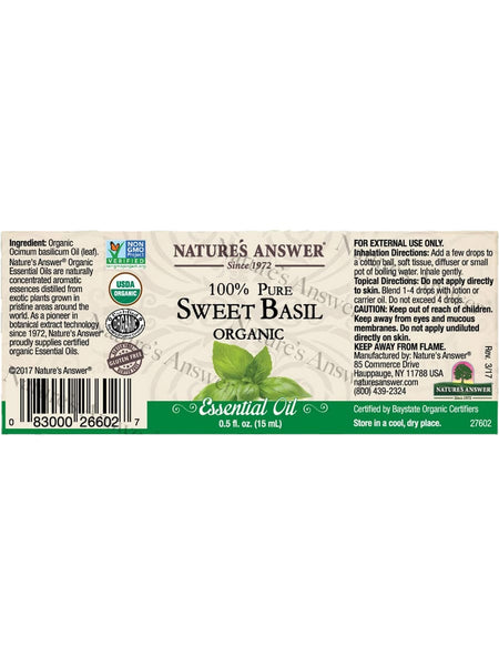 Nature's Answer, 100% Pure Sweet Basil, Organic Essential Oil, 0.5 fl oz