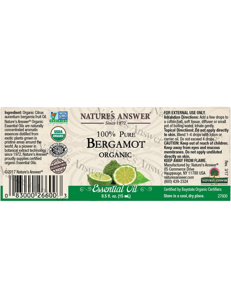 Nature's Answer, 100% Pure Bergamot, Organic Essential Oil, 0.5 fl oz