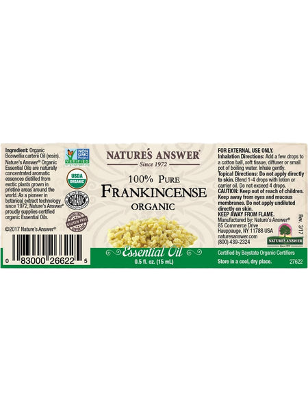 Nature's Answer, 100% Pure Frankincense, Organic Essential Oil, 0.5 fl oz