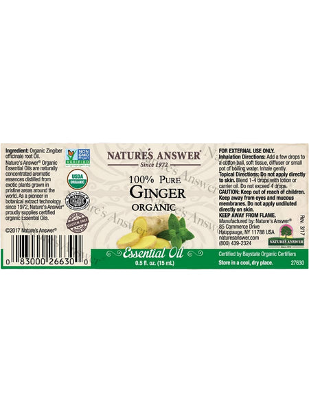 Nature's Answer, 100% Pure Ginger Root, Organic Essential Oil, 0.5 fl oz