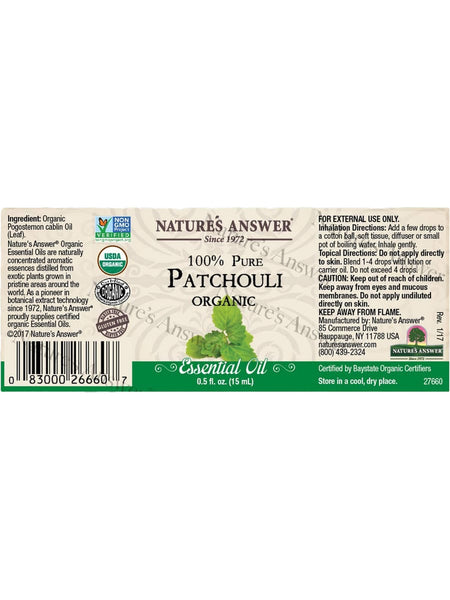 Nature's Answer, 100% Pure Patchouli, Organic Essential Oil, 0.5 fl oz