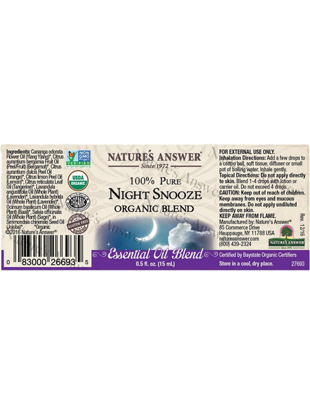 Nature's Answer, 100% Pure Night Snooze, Organic Blend Essential Oil, 0.5 fl oz