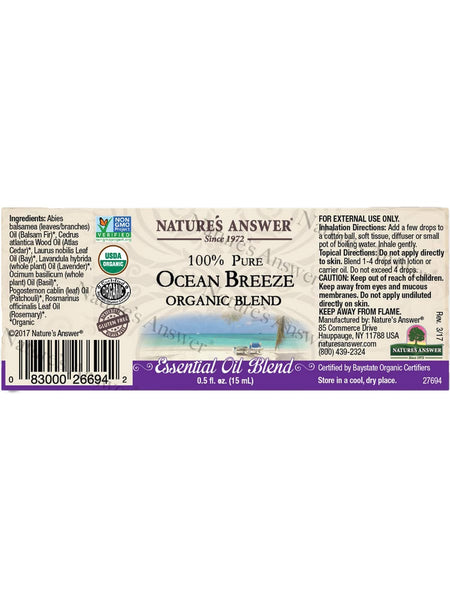 Nature's Answer, 100% Pure Ocean Breeze, Organic Blend Essential Oil, 0.5 fl oz