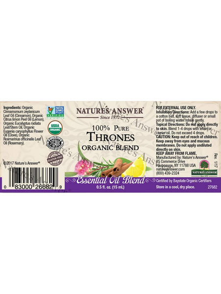 Nature's Answer, 100% Pure Thrones, Organic Blend Essential Oil, 0.5 fl oz