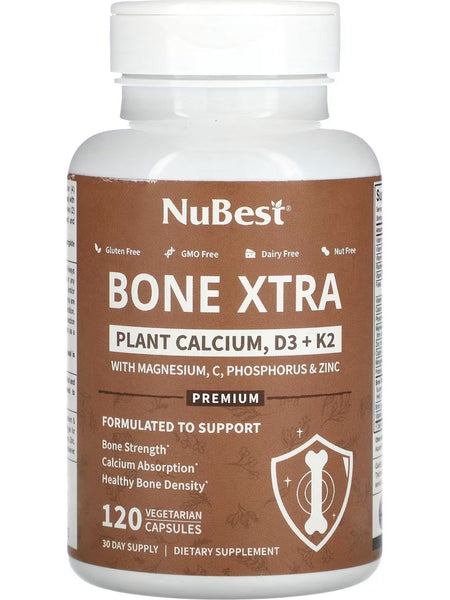 NuBest, Bone Xtra, Plant Calcium, D3 + K2 with Magnesium, C, Phosphorus, and Zinc, 120 Vegetarian Capsules