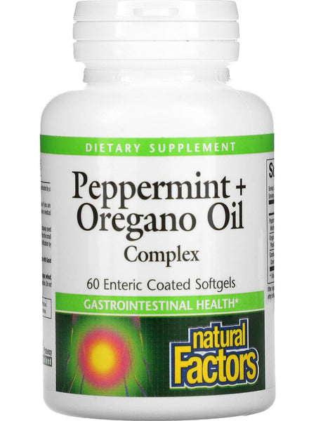 Natural Factors, Peppermint + Oregano Oil, 60 Enteric Coated Softgels