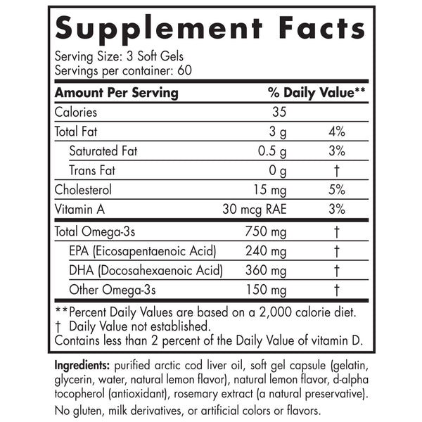 Nordic Naturals, Arctic Cod Liver Oil™, Lemon, 180 Soft Gels