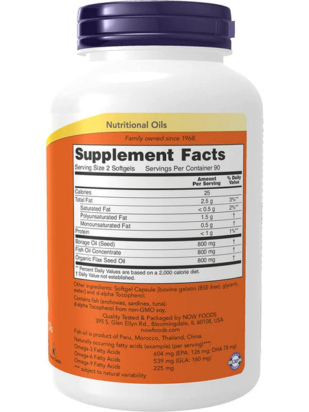 NOW Foods, Super Omega 3-6-9 1200 mg, 180 softgels