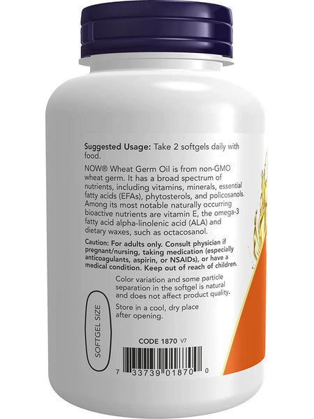 NOW Foods, Wheat Germ Oil 1130 mg, 100 softgels