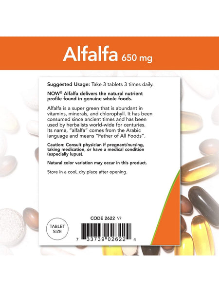 NOW Foods, Alfalfa 650 mg, 500 tablets