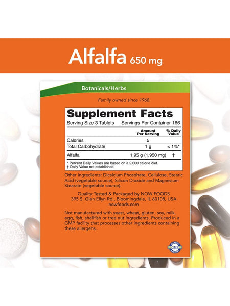 NOW Foods, Alfalfa 650 mg, 500 tablets