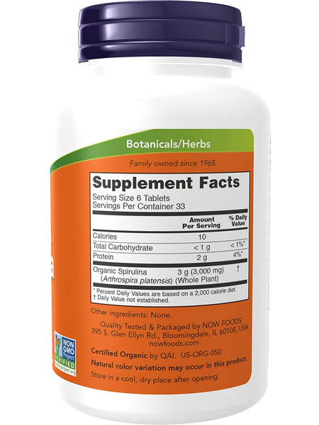 NOW Foods, Spirulina 500 mg, Organic, 200 tablets