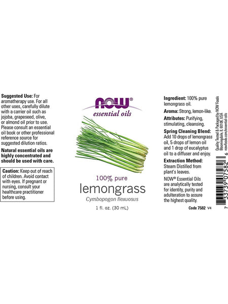 NOW Foods, Lemongrass Oil, 100% Pure, 1 fl oz