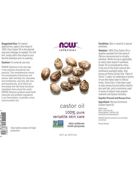 NOW Foods, Castor Oil, 100% Pure Versatile Skin Care, 16 fl oz