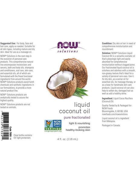 NOW Foods, Liquid Coconut Oil, Pure Fractionated, 4 fl oz