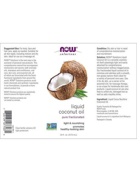 NOW Foods, Liquid Coconut Oil, Pure Fractionated, 16 fl oz