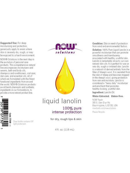 NOW Foods, Liquid Lanolin, 100% Pure Intense Protection, 4 fl oz