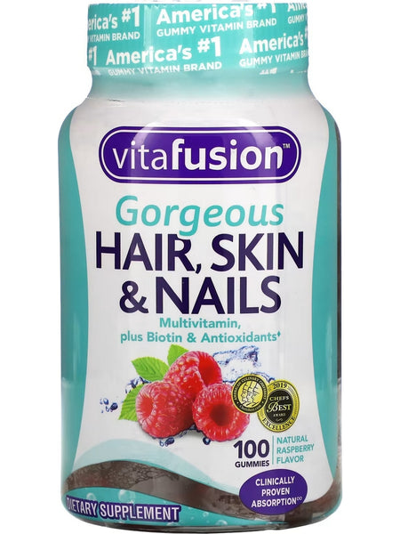 vitafusion, Gorgeous Hair, Skin and Nails Multivitamin, Natural Raspberry, 100 Gummies