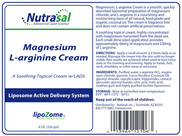 Nutrasal, Magnesium L-arginine Cream, 8 oz