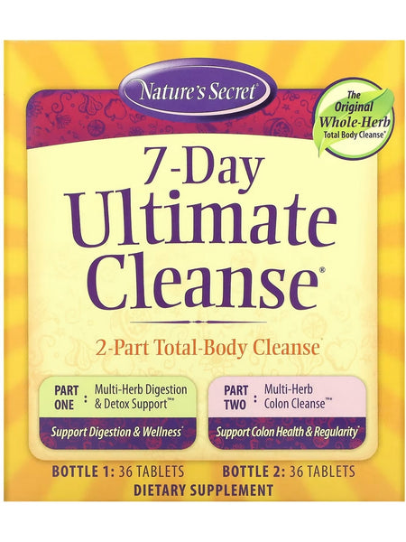 Nature's Secret, 7-Day Ultimate Cleanse, 2-Part Total-Body Cleanse, Bottle 1: 36 Tablets and Bottle 2: 36 Tablets