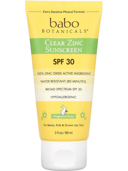 Babo Botanicals, 30 SPF Clear Zinc Sun Screen Lotion, Unscented, 3 fl oz