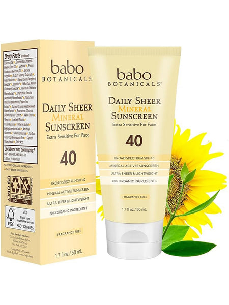 Babo Botanicals, Daily Sheer Sunscreen SPF40, 1.7 fl oz