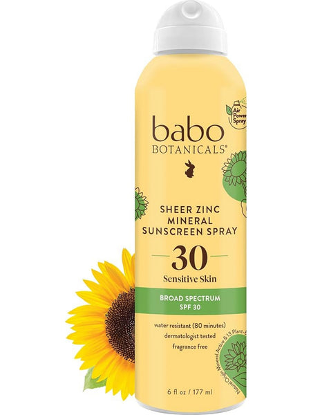 Babo Botanicals, Sheer Zinc SPF 30 Continuous Spray Sunscreen, 6 fl oz