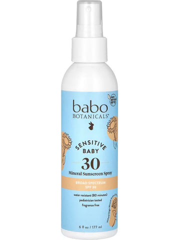 Babo Botanicals, SPF 30 Baby Skin Mineral Non-Aerosol Sunscreen Pump Spray Fragrance Free, 6 fl oz