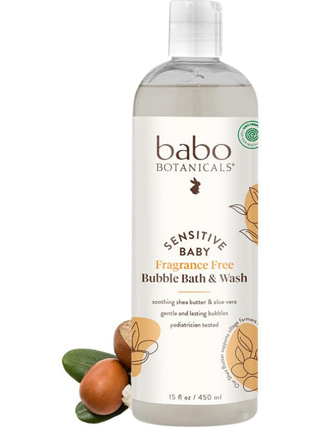 Babo Botanicals, Sensitive Baby, Fragrance Free Bubble Bath Wash & Shampoo, 15 fl oz