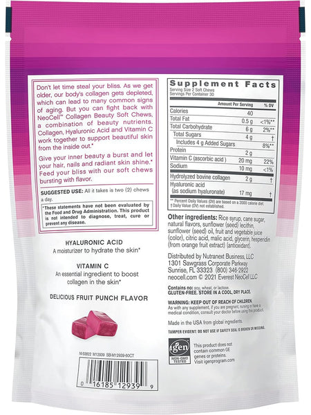 NeoCell, Collagen Beauty Soft Chews, Fruit Punch Flavor, 60 Soft Chews