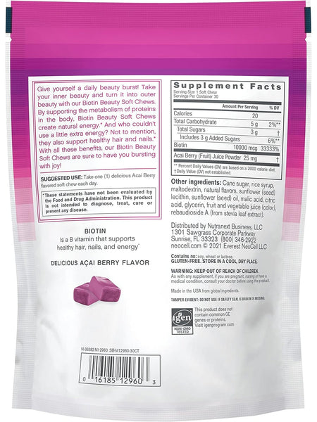 NeoCell, Biotin Beauty Soft Chews Acai, Berry, 30 Soft Chews