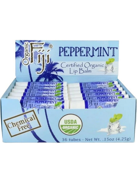 Organic Fiji, Certified Organic Lip Balm, Peppermint, 36 Tubes