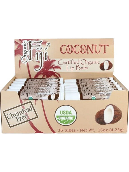 Organic Fiji, Certified Organic Lip Balm, Coconut, 36 Tubes