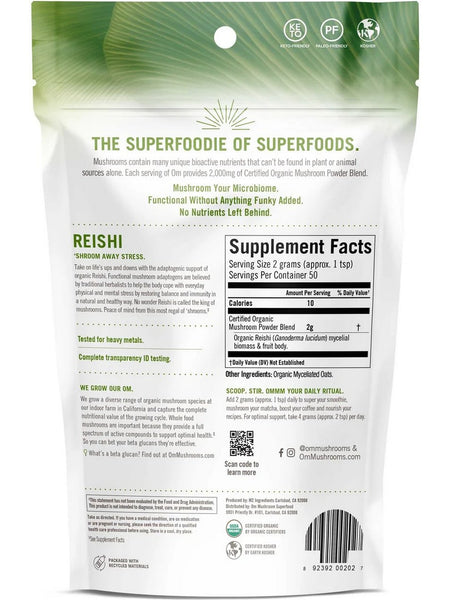 Om Mushroom Superfood, Reishi Certified Organic Mushroom Powder, 3.5 oz