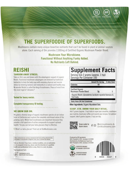 Om Mushroom Superfood, Reishi Certified Organic Mushroom Powder, 7.05 oz