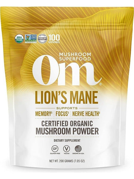 Om Mushroom Superfood, Lion's Mane Certified Organic Mushroom Powder, 7.05 oz