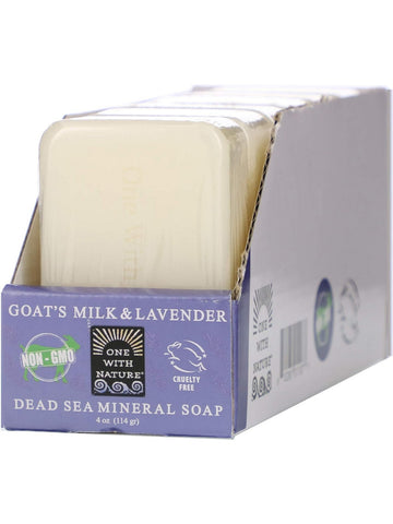 One With Nature, Dead Sea Mineral Bar Soap, Goat's Milk & Lavender, Counter Display, 6 Bars (4 oz)