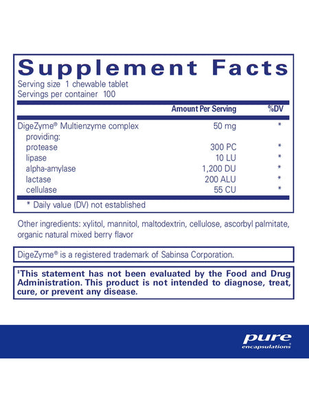 Pure Encapsulations, Digestive Enzyme Chewables, 100 chewable tablets