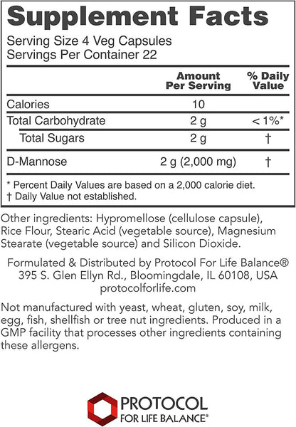 Protocol For Life Balance, D-Mannose Urinary, 500 mg, 90 Veg Capsules