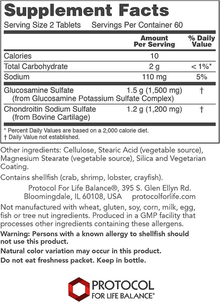 Protocol For Life Balance, Glucosamine & Chondroitin, 120 Tablets