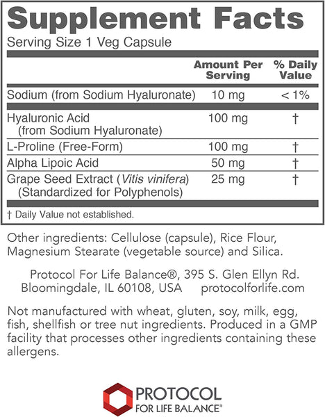 Protocol For Life Balance, Hyaluronic Acid, 100 mg, 60 Veg Capsules