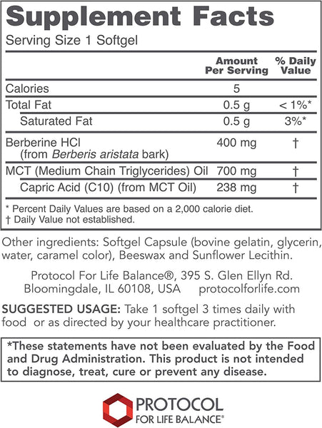 Protocol For Life Balance, Glucose Management with Berberine HCl, 90 Softgels