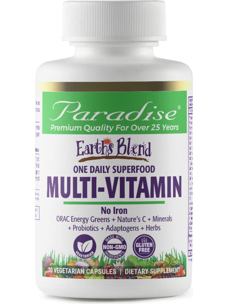 Paradise Herbs, Earth's Blend, Multivitamin, No Iron, 30 vegetarian capsules