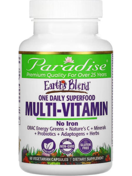 Paradise Herbs, Earth's Blend, Multivitamin, No Iron, 60 vegetarian capsules