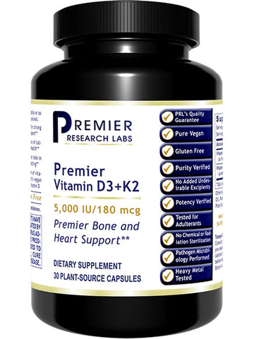 Premier Research Labs, Premier Vitamin D3+K2, 30 Plant-Source Capsules