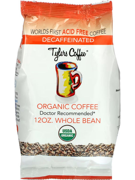 Tylers Coffee, Decaffeinated Organic Coffee, Whole Bean, 12 oz