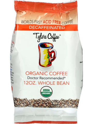 Tylers Coffee, Decaffeinated Organic Coffee, Whole Bean, 12 oz