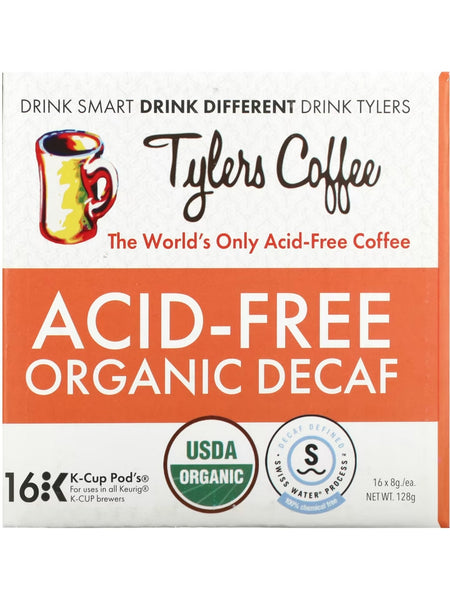 Tylers Coffee, Acid-Free Organic Decaf, 16 K-Cup Pod's