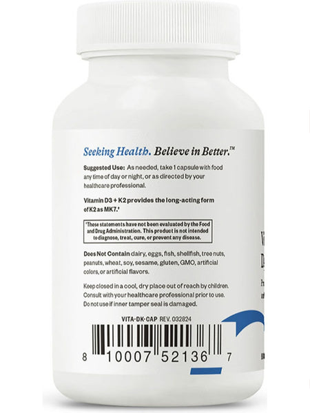 Seeking Health, Vitamin D3 + K2, 60 vegetarian capsules